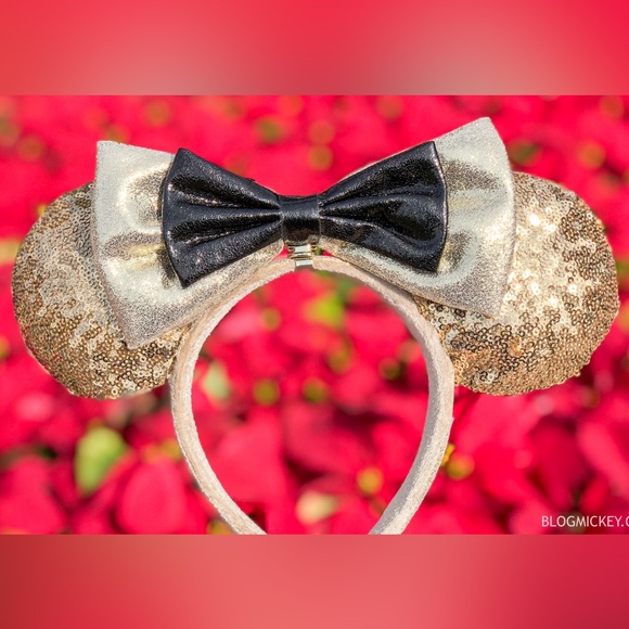 NWT Mickey 90th Anniversary Disney Gold & Black Sequin Ear Headband Bow-tie - Picture 1 of 7